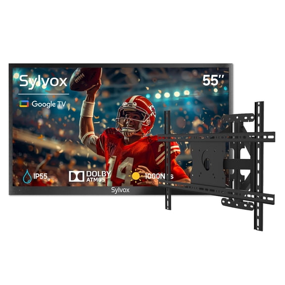 SYLVOX 55" Outdoor TV with Wall Mount, 4K UHD Google TV for Partial Sun Outside 1000nit Brightness, IP55 Weatherproof, Dolby Atmos, Voice Remote (Deck Pro 2.0)