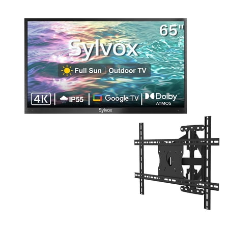 SYLVOX 65" Full Sun Outdoor TV with Mount, IP55 Weatherproof TV 2000nit Brightness, 4K UHD, Google OS, Dolby Atmos, Voice Remote (Pool Pro 2.0)