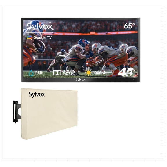 SYLVOX 65" Outdoor TV with Cover, IP55 Weatherproof TV Partial Sun 1000nit Brightness, 4K UHD, Google OS, Dolby Atmos, Voice Remote (Deck Pro 2.0)