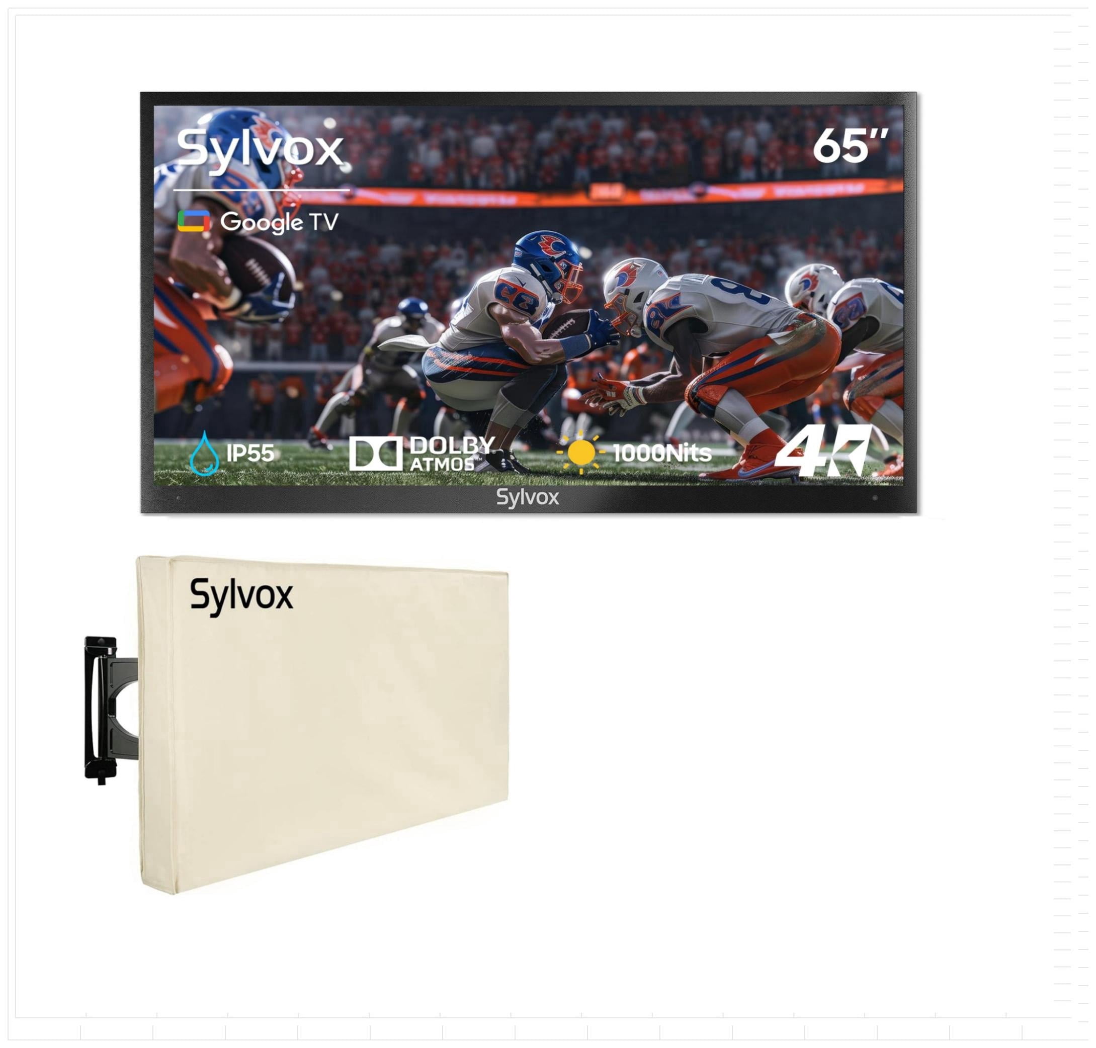 SYLVOX 65" Outdoor TV with Cover, IP55 Weatherproof TV Partial Sun 1000nit Brightness, 4K UHD, Google OS, Dolby Atmos, Voice Remote (Deck Pro 3.0)