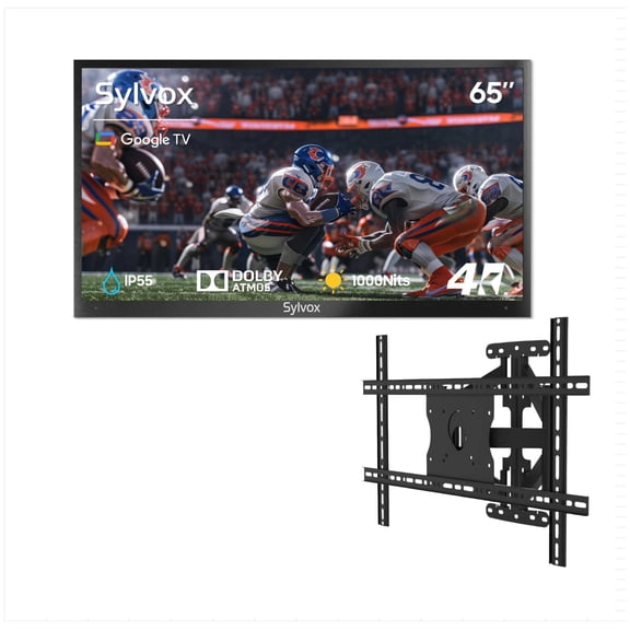 SYLVOX 65" Outdoor TV with Wall Mount, 4K UHD Google TV for Partial Sun Outside 1000nit Brightness, IP55 Weatherproof, Dolby Atmos, Voice Remote (Deck Pro 2.0)