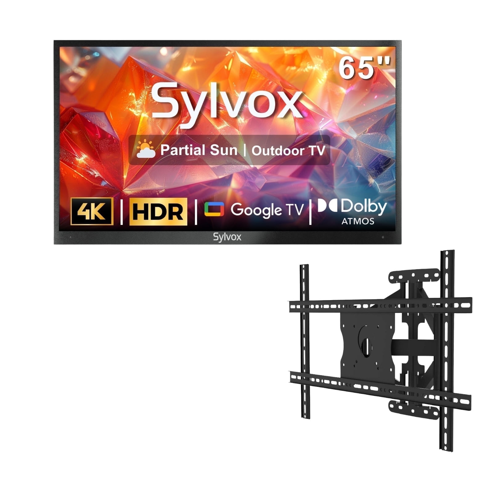 SYLVOX 65" Outdoor TV with Wall Mount, 4K UHD Google TV for Partial Sun Outside 1000nit Brightness, IP55 Weatherproof, Dolby Atmos, Voice Remote (Deck Pro 2.0)