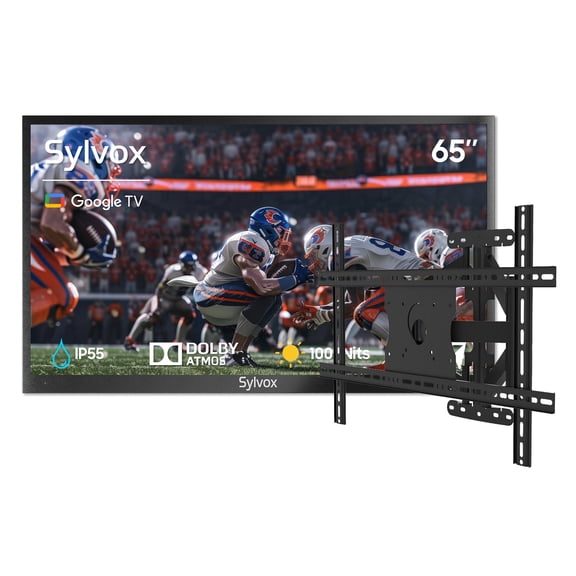 SYLVOX 65" Outdoor TV with Wall Mount, 4K UHD Google TV for Partial Sun Outside 1000nit Brightness, IP55 Weatherproof, Dolby Atmos, Voice Remote (Deck Pro 2.0)