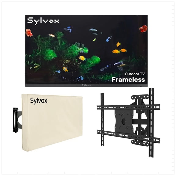 SYLVOX 65 inch Frameless Outdoor TV with Wall Mount and Cover, IP56 Waterproof, Google TV OS w/AI Wallpaper, Dolby Atmos, 1000 Nits Brightness for Partial Sun (2026 New)