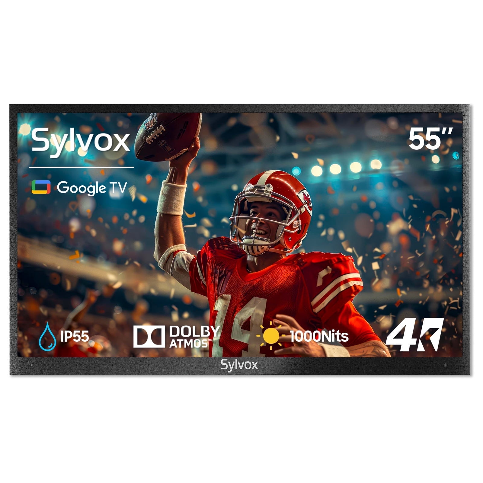 SYLVOX Outdoor Smart TV, 55" Google TV with Dobly Atmos, Google Assistant, 4K 1000nits Outside Television, IP55 Waterproof TV for Partial Sun (Deck Pro 2.0 NEW)