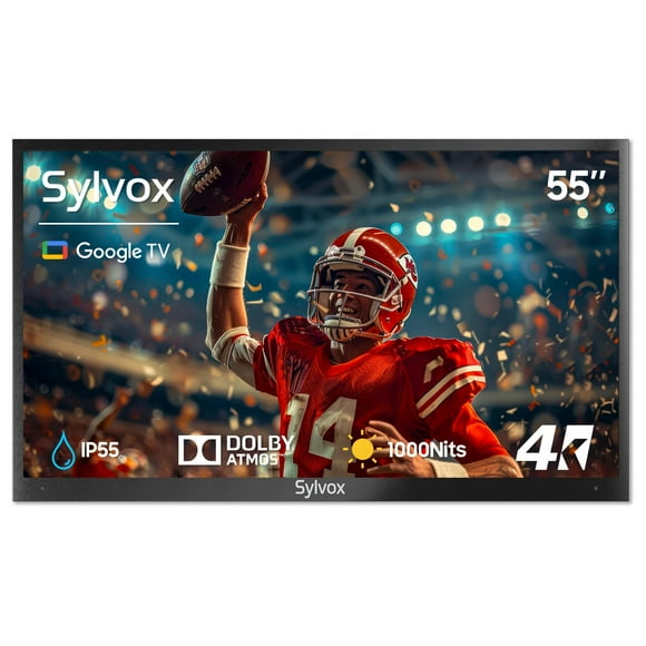 SYLVOX Outdoor Smart TV, 55" Google TV with Dobly Atmos, Google Assistant, 4K 1000nits Outside Television, IP55 Waterproof TV for Partial Sun (Deck Pro 2.0 NEW)