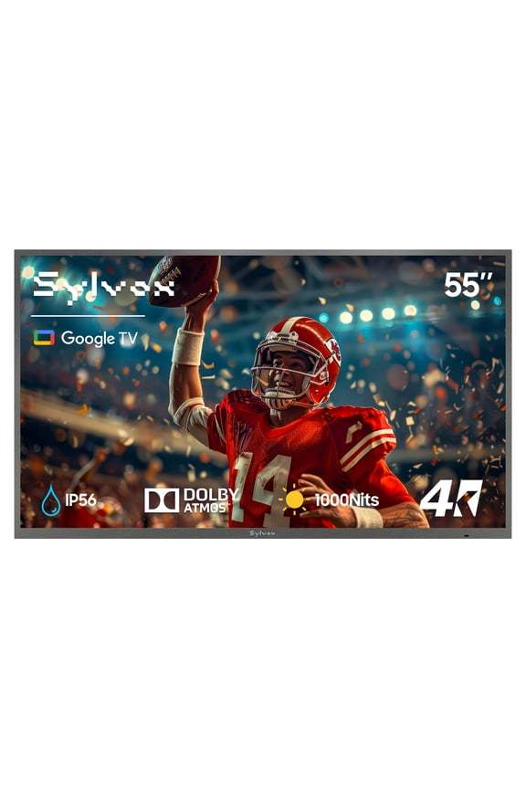 55" Smart Outdoor TV, 4K Uhd 1000nits with Dobly Atmos, Google TV with Voice remote, IP56 Waterproof,Google cast,Patial Sun,Deck Pro 3.0