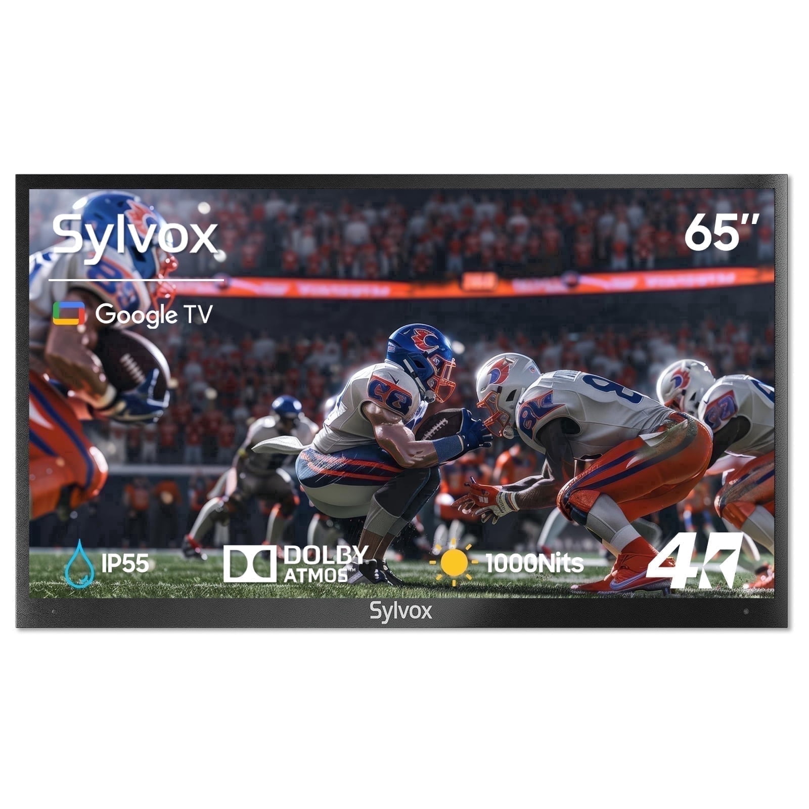 Sylvox 65" Outdoor Smart TV, 4K Uhd 1000nits with Dobly Atmos, Google TV with Voice remote, IP55 Waterproof,Google cast,Patial Sun,Deck Pro 2.0
