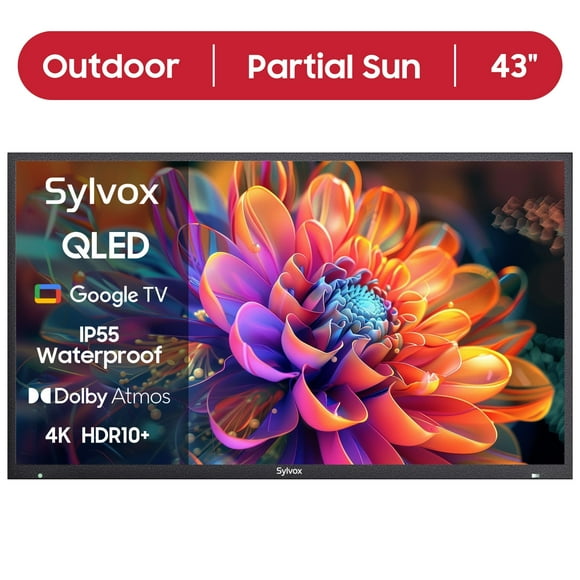 SYLVOX 43'' Outdoor TV, 4K UHD Smart TV with Google OS, IP55 Weatherproof TV with 1000nits brightness Dolby Vision Voice Remote  Chromecast for Yard, Patio, Garden (Deck Pro QLED 2.0)