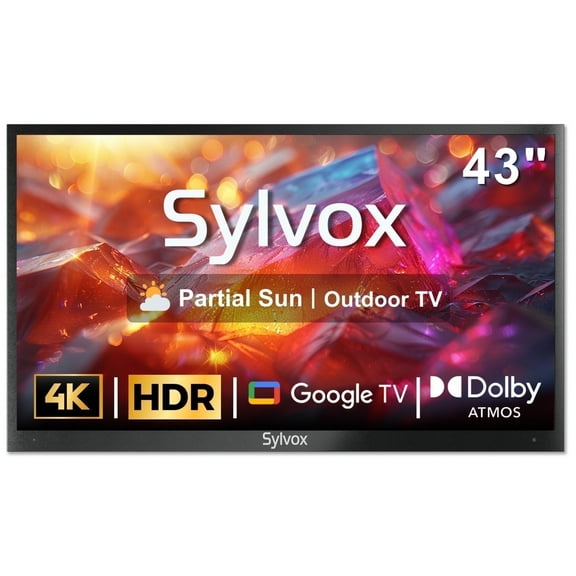 SYLVOX 43" Outdoor TV, 4K UHD Google TV for Partial Sun Outside with 1000nit Brightness, IP55 Weatherproof, Dolby Atmos, Voice Remote (Deck Pro 2.0)