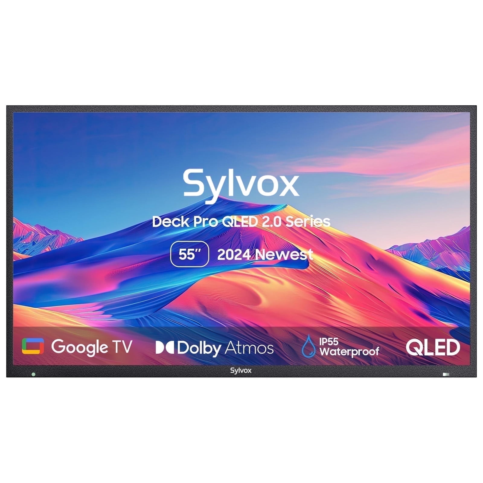 SYLVOX Outdoor TV, 55'' QLED Smart TV, Newest Google TV with Dolby Atmos, Support Google Assistant, 4K 1000nits Weatherproof TV for Partial Sun (Deck Pro QLED 2.0 New)