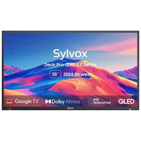 SYLVOX Outdoor TV, 55'' QLED Smart TV, Newest Google TV with Dolby Atmos, Support Google Assistant, 4K 1000nits Weatherproof TV for Partial Sun (Deck Pro QLED 2.0 New)