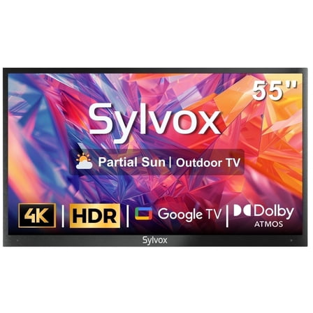 SYLVOX 55" Outdoor Smart TV, 4K UHD Google TV for Partial Sun,1000-Nit Brightness, IP55 Weatherproof, Dolby Atmos (Deck Pro 2.0)