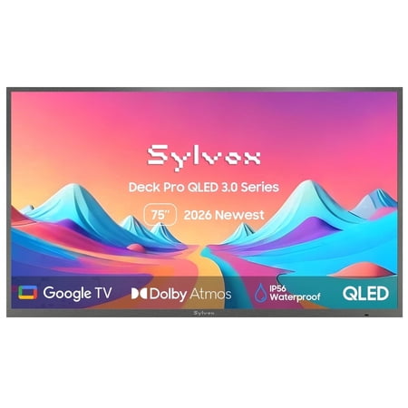 Sylvox 75" QLED Outdoor TV,4K UHD 1000nits Smart Television for Partial Sun,IP55 Weatherproof, Dolby Atmos,Voice Remote,Chromecast,Deck Pro QLED 3.0