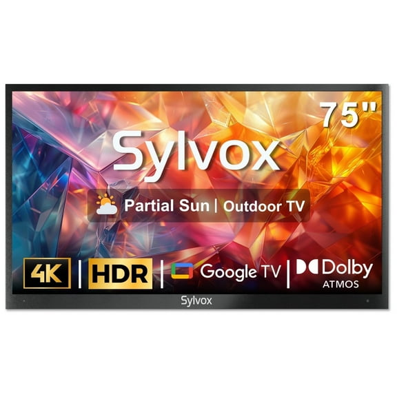 SYLVOX 75" Outdoor TV, 4K UHD Smart Outdoor TV Runs Google OS, IP55 Weatherproof TV for Partial Sun with 1000 nit Brightness, Dolby Atmos GoogleCast Voice Remote (Deck Pro 2.0)