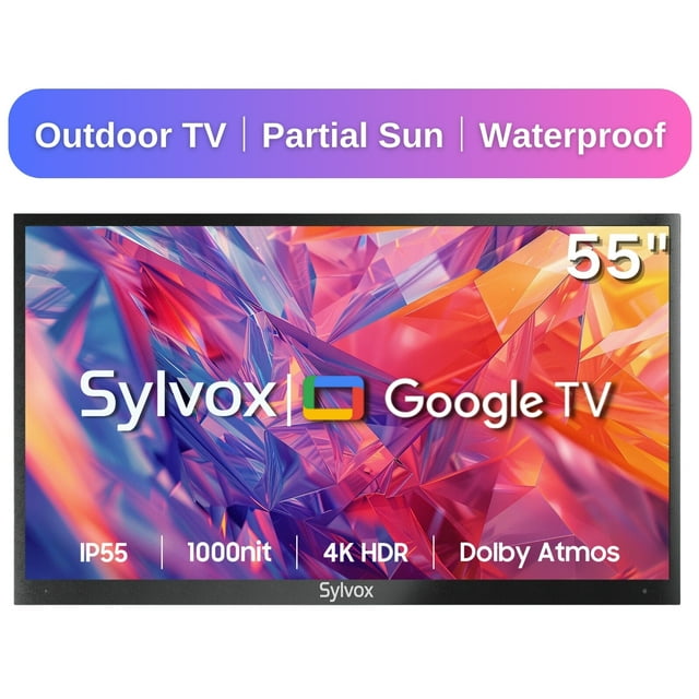 SYLVOX Smart Outdoor TV, 55 inch Outdoor TV Upgraded Google TV, 4K