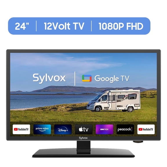 Sylvox Smart RV TV, 24'' 12 Volt Television for RV Camper, Google TVs with Voice Assistant,Chromecast,1080P FHD DC/AC Powered ,Vechiel Series
