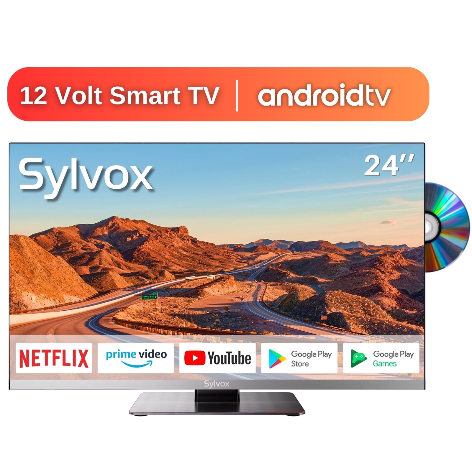 SYLVOX 24-inch RV Smart TV with Built-In DVD, WiFi, Bluetooth, 12V