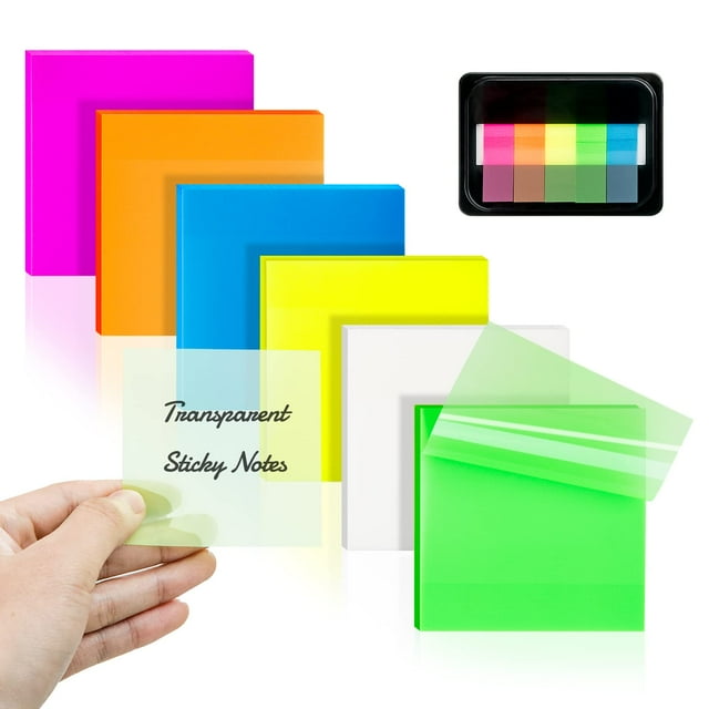 SYMDROMIA 400 Sheets Transparent Sticky Notes, 3"x3" Clear Translucent