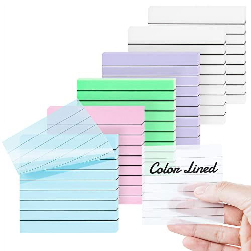 SYMDROMIA 6 Pads Lined Transparent Sticky Notes, 3"x3" 6 Soft Color