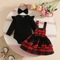 thumbnail image 1 of SYMOID 100% Cotton Kids Girl 3-Piece Outfit: Long-Sleeve Onesie+Plaid Skirt+Bow, Black, Newborn-2T,Size 9 Months, 1 of 9