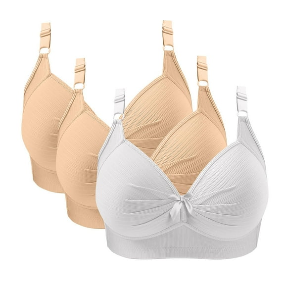 SYMOID 3 Pack White Bras for Women, Nylon Spandex Everyday Comfort & Gentle Support, Plus Size (S-5XL) with Seamless Adjustable Straps for Daily Wear,Size L