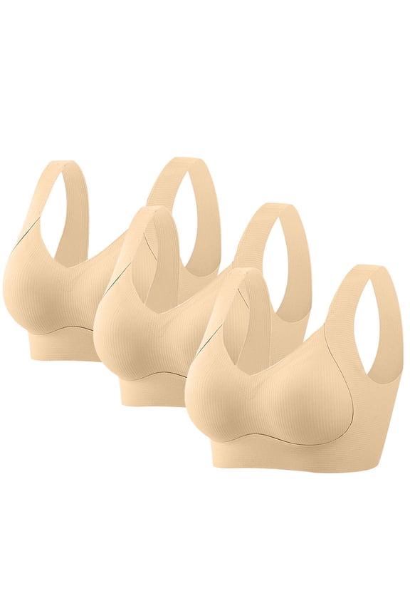 3 Pack Womens Wireless Racerback Sports Bras - Seamless Nylon Spandex Blend, Plus Size M-5XL, Beige, Light Support for Everyday/Yoga/Lounging,Size 3XL