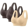 thumbnail image 1 of SYMOID 3 Pack Womens Wireless Sports Bra - Beige Racerback, Nylon Spandex, Plus Size (M-5XL), Molded Cups for Yoga, Light Gym & Daily Loungewear,Size 5XL, 1 of 9