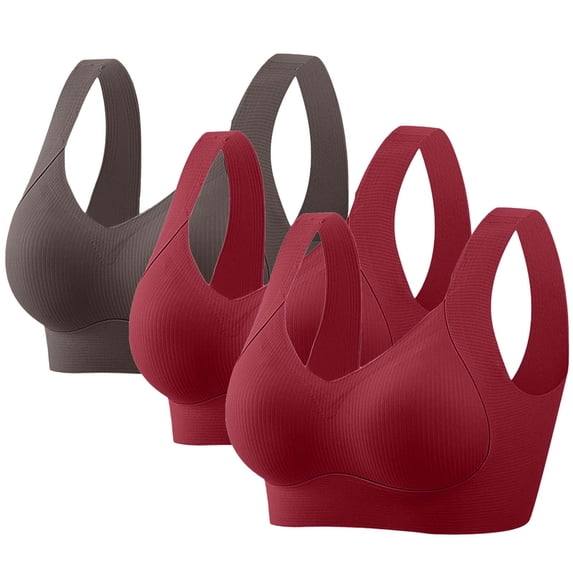 SYMOID 3 Pack Womens Wireless Sports Bras, Nylon Spandex Racerback Seamless, M to 5XL Plus Size Coffee, for Lounge, Gym & Daily Wear,Size 2XL