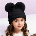 thumbnail image 1 of SYMOID 6 Month Kids Girl Beanie, Cotton Knit Warm Hat with Faux Faux Fur Pom Poms & Velvet Bow, Black Winter Beanie for Kids Kids,Size 6 Months, 1 of 6