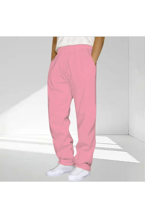 Big & Tall 4XL Pink Joggers - 100% Polyester Loose Fit Pants with Drawstring Waist, Quick-Drying for Athleisure & Daily Wear