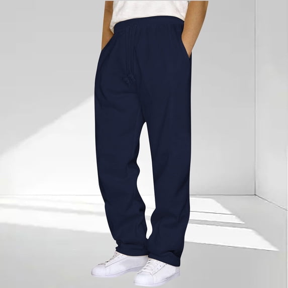 SYMOID Big & Tall 4XL Relaxed Fit Sweatpants - Drawstring Waist, Side Pockets, 100% Polyester, Machine Washable - Navy for Lounge/Gym