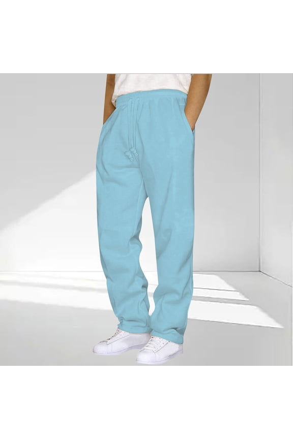 Big & Tall 5XL Light Blue Relaxed Fit Pants - 100% Polyester Quick-Drying, Machine Washable for Daily Wear & Workout