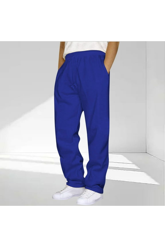 Big & Tall 5XL Relaxed Fit Quick-Drying Polyester Pants | Drawstring Waist, Blue Casual Lounge Pants for Daily Wear