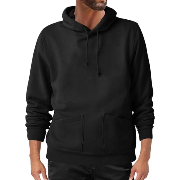 SYMOID Big & Tall Men's 100% Polyester Pullover Hoodie - Black, Size 3XL, Adjustable Drawstrings, Kangaroo Pocket, Ribbed Cuffs/Hem, Easy Care for Casual Daily Wear/Gym/Lounging