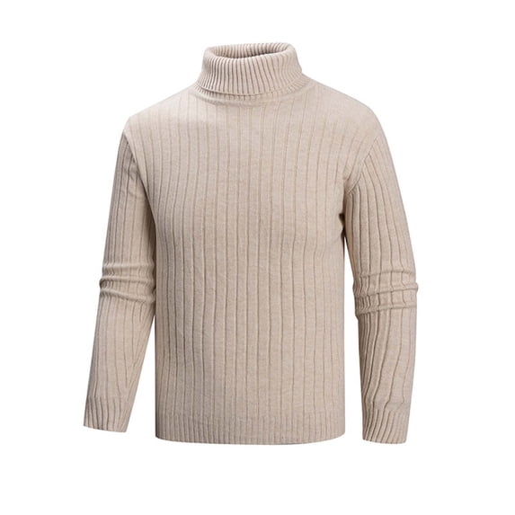 SYMOID Big & Tall Men's 3XL Beige Cotton Blend Knit Turtleneck Sweater - Warm Fall Winter Pullover, Affordable Durable for Everyday Layering