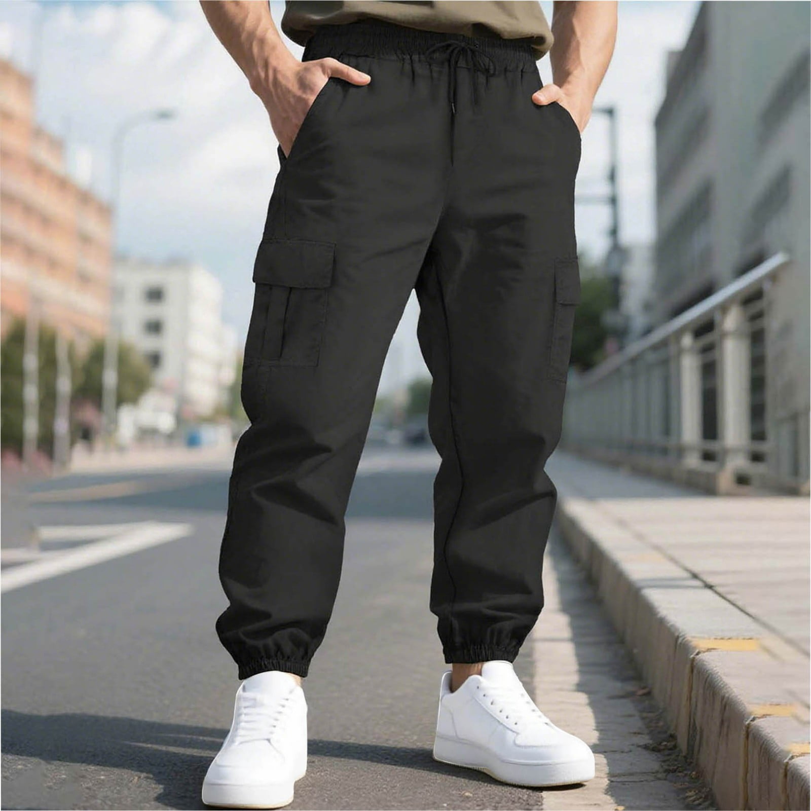 GUZOM Big & Tall Men's 3XL Black Cargo Pants 100% Polyester,Multi