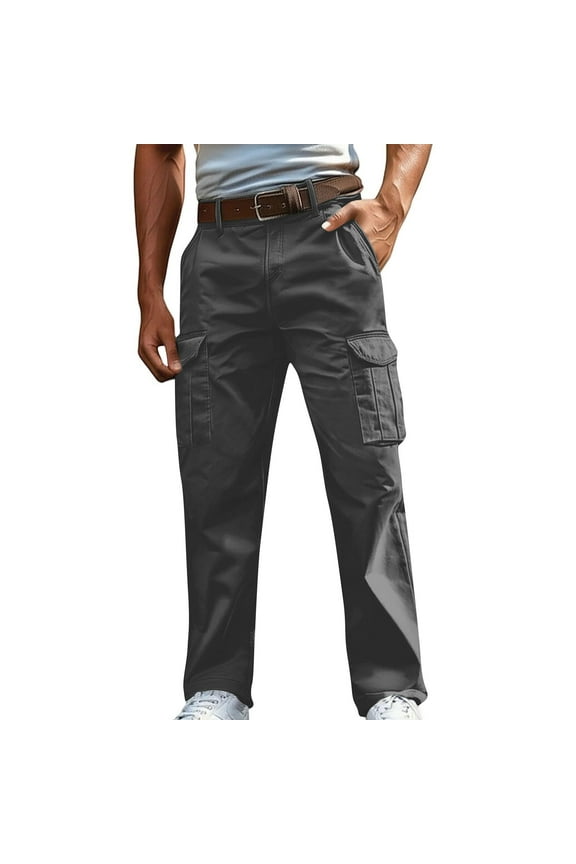 Big & Tall Men's 3XL Cargo Pants Dark Gray - Cotton Linen Blend, Multi-Pocket for Casual/Outdoor/Work Wear