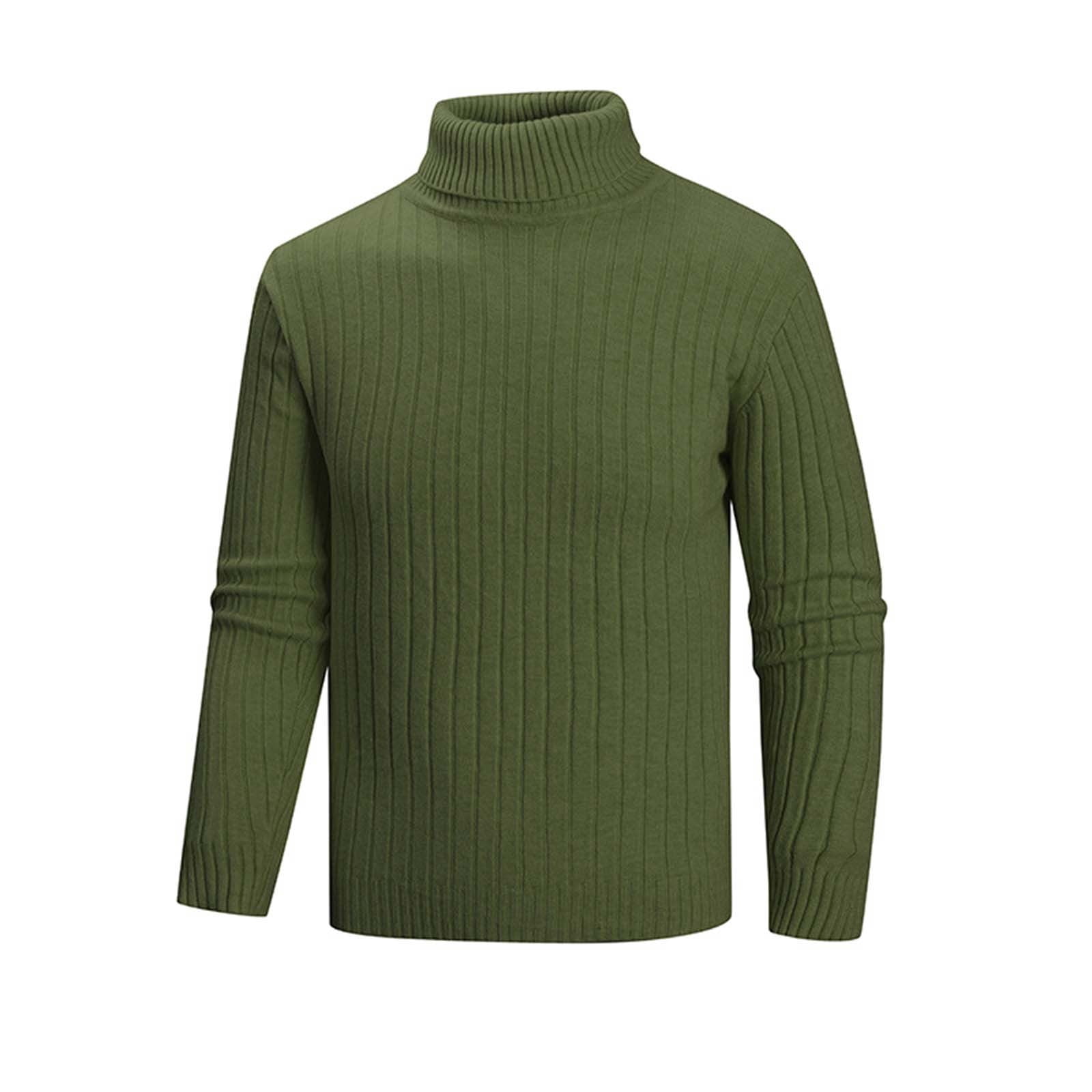 SYMOID Big & Tall Men's 3XL Cotton Knit Turtleneck Sweater - Army