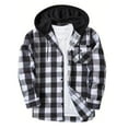 thumbnail image 1 of SYMOID Big & Tall Men's 3XL Gray Hooded Plaid Shirt - Soft Polyester-Cotton, Long Sleeve Button-Front with Chest Pocket, Casual Daily Wear for Outdoor & Layering, 1 of 5
