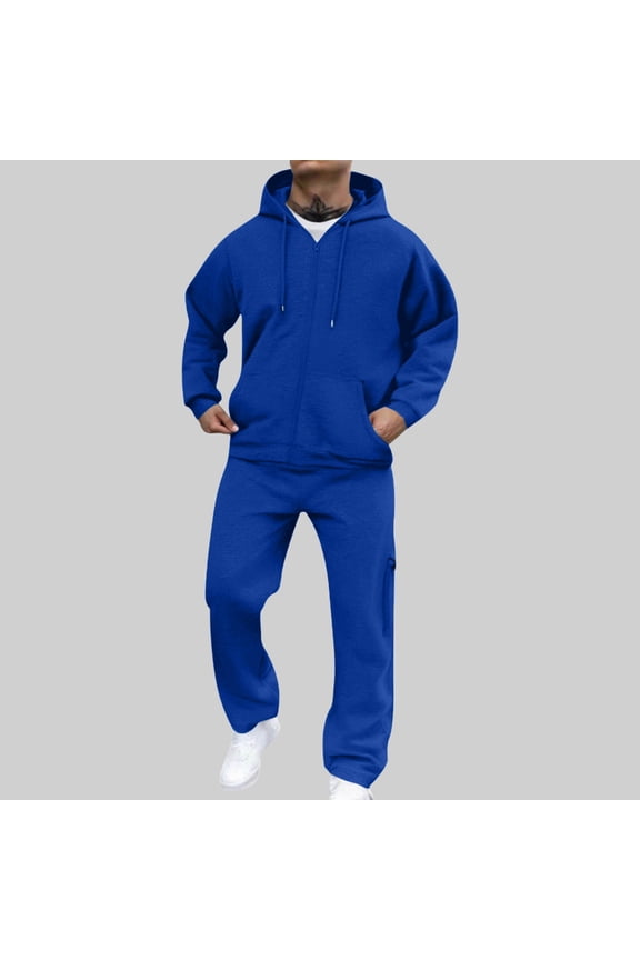 Big & Tall Men's 3XL Navy Tracksuit Set - 100% Polyester Breathable Zip-Up Hoodie & Joggers with Pockets for Casual Home/Light Workout