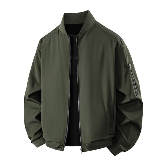 SYMOID Big & Tall Men's Army Green Bomber Jacket 4XL - Nylon Spandex Blend, Lightweight Breathable, Windproof with Zippers & Pockets for Casual Commute Outdoor