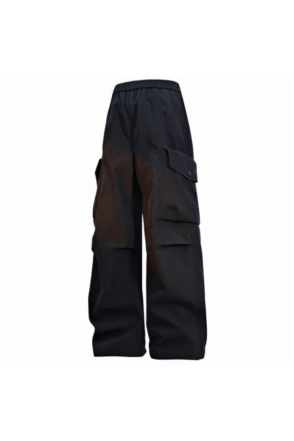 Big & Tall Men's Cargo Pants Soft Durable Polyester, Relaxed Wide-Leg Multi-Pocket Utility - Black, Size 5XL, Great for Daily Casual & Urban Streetwear