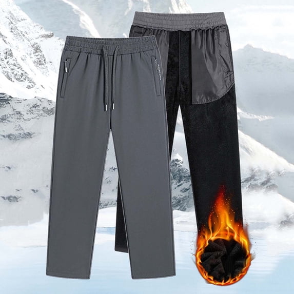 SYMOID Big & Tall Men's Fleece Lined Straight Leg Casual Pants - Drawstring Waist, Dark Gray, Size 5XL, Winter Warm