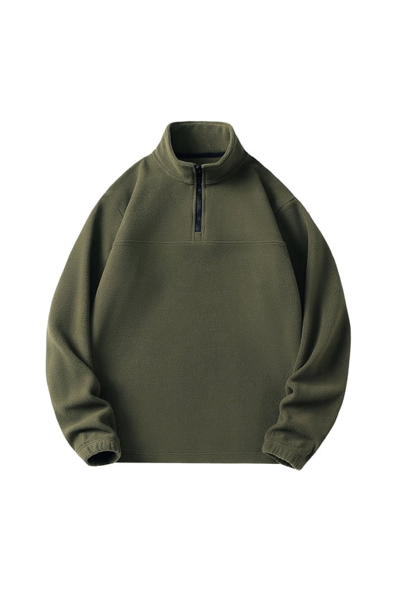 Big & Tall Men's Fleece Pullover - Army Green, Size 3XL, 100% Polyester Half Zip, Warm Lightweight Durable, Stand-Up Collar for Cool Weather Daily/Outdoor Use