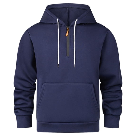 SYMOID Big & Tall Men's Half-Zip Hoodie - 100% Polyester, Navy Color, Size 3XL, with Kangaroo Pocket & Drawstring Hood, Machine-Washable, Ribbed Cuffs for Warmth