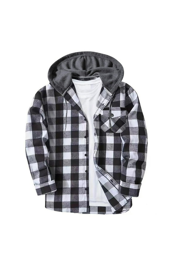 Big & Tall Men’s Hooded Flannel Shirt - Gray, Size 3XL, Cotton-Poly Blend, Button-Down with Chest Pocket, All-Season Casual/Outdoor Wear