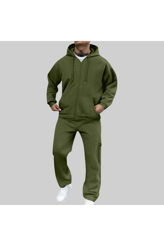 Big & Tall Men's Jogging Suit Set - Size 3XL, Army Green | 100% Polyester Quick-Drying, Zip Hoodie & Pants for Casual Wear & Light Sports