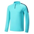 thumbnail image 1 of SYMOID Big & Tall Men's Light Blue 3XL Long Sleeve Sports Top - Nylon Spandex Breathable Stretch, Half Zip Stand Collar, Color Block Snug Cuff for Gym Running Daily Commute, 1 of 7