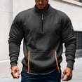 thumbnail image 1 of SYMOID Big & Tall Men's Quarter Zip Pullover Sweatshirt - Dark Gray, Size 3XL, 100% Polyester, Slim Fit with Kangaroo/Arm Pockets, Quick-Dry Soft for Casual/Outdoor/Layering, 1 of 4